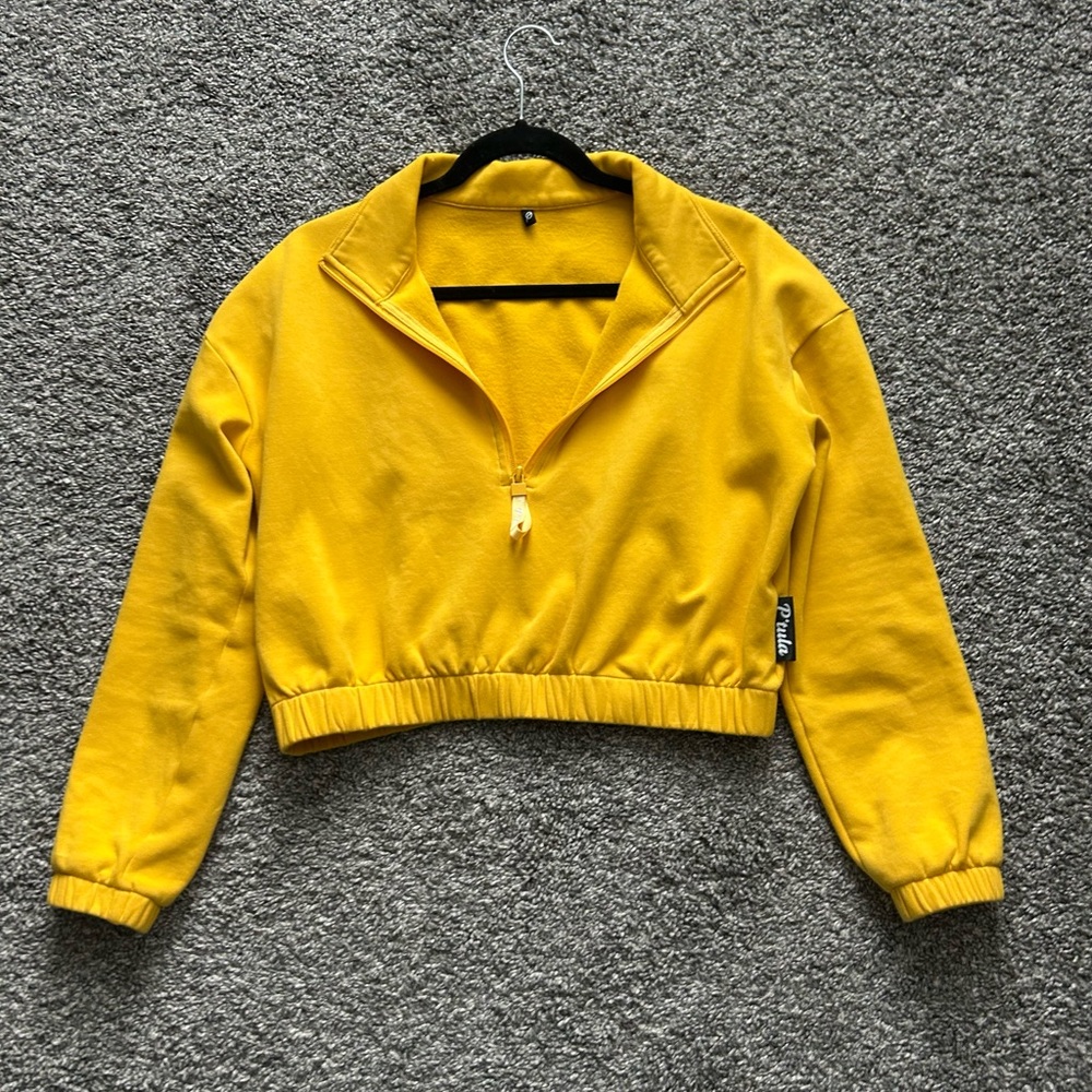 P'tula Yellow Zip-Up Cropped Sweatshirt
